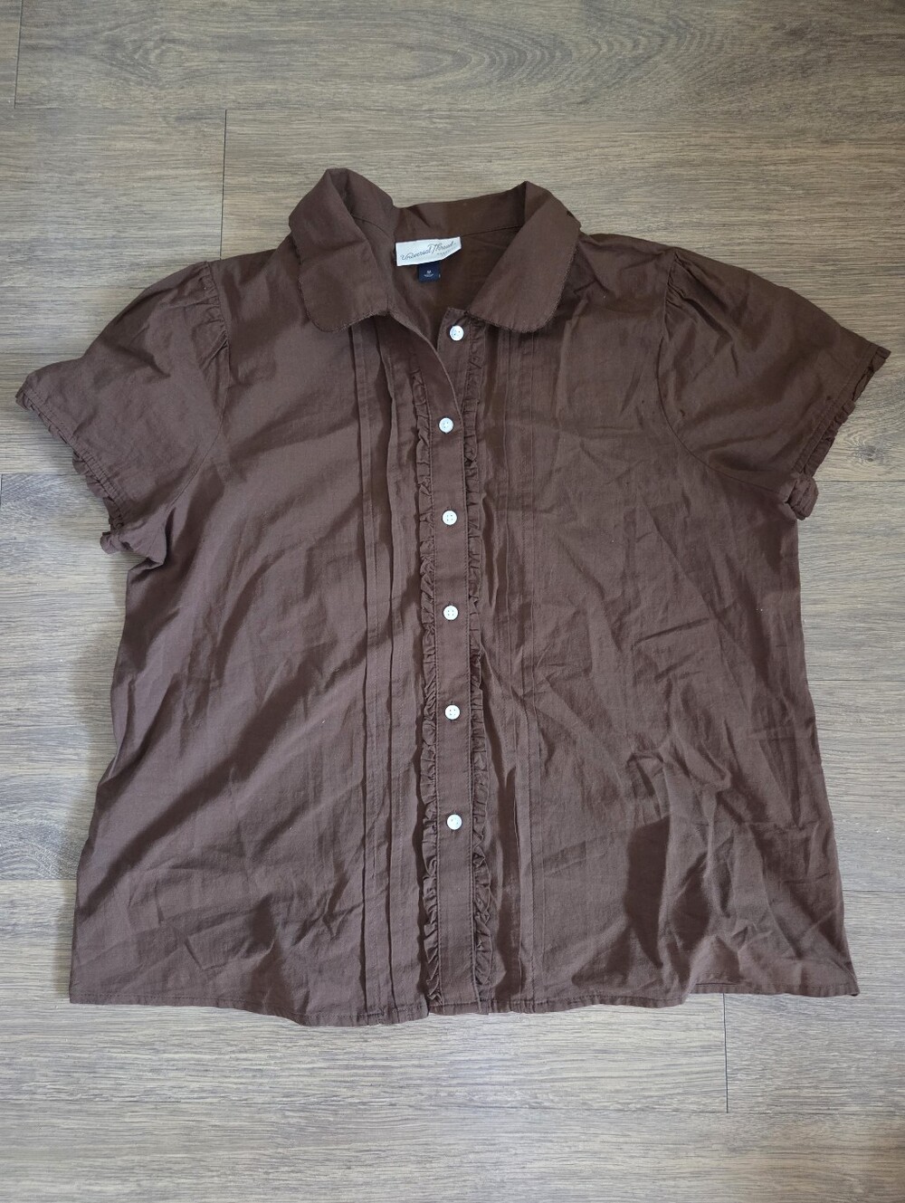 Universal Thread Brown Button-Up Ruffle-Front Blouse - Picture 1 of 6